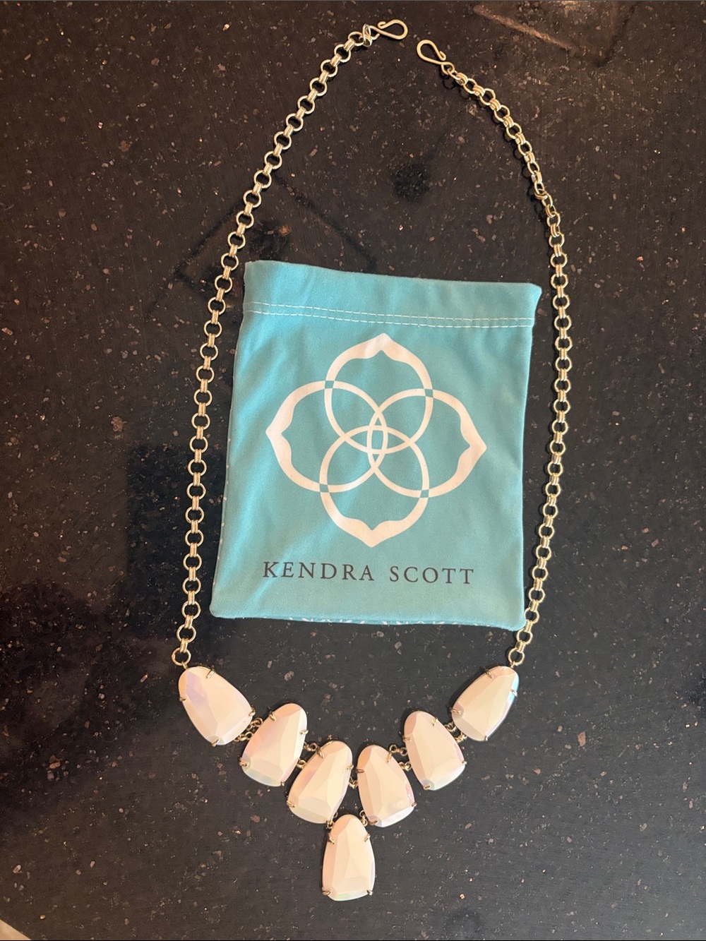 Kendra Scott Gold Chain Necklace with White Opal Teardrops